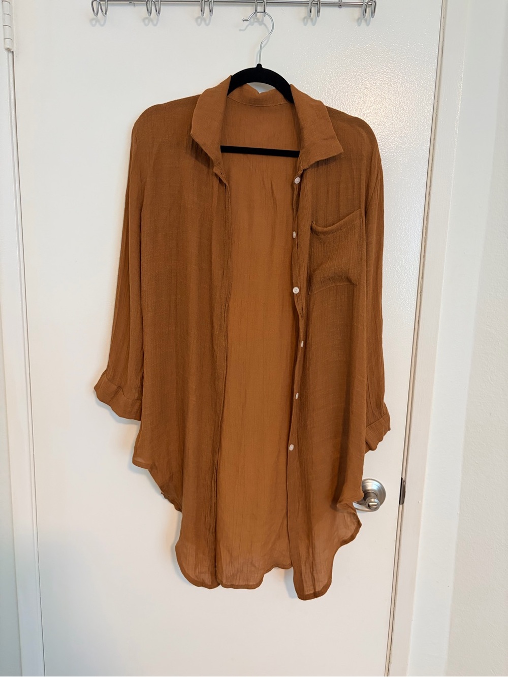 SHEIN Rust Brown Lightweight Button-Front Swim Coverup